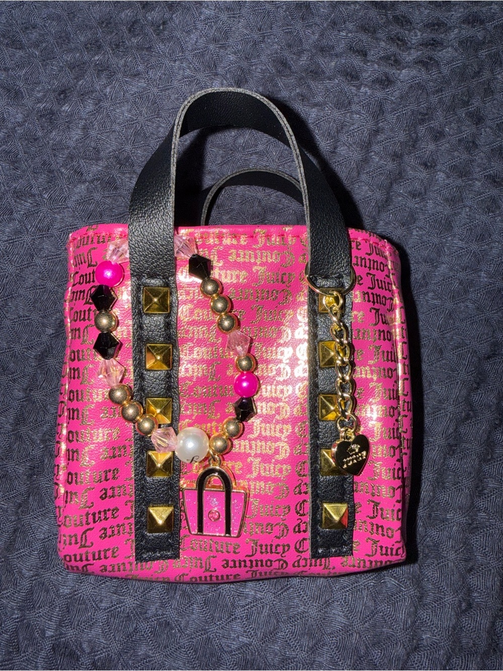 Juicy Couture Hot Pink Logo Mini Tote with Black Straps & Gold Studs